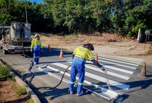 Trecho da Av. Tancredo recebe pintura de solo